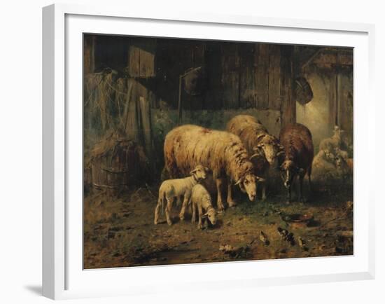 Sheep in a Barn-Jean-Baptiste-Camille Corot-Framed Giclee Print