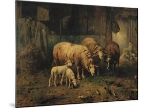 Sheep in a Barn-Jean-Baptiste-Camille Corot-Mounted Giclee Print