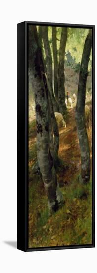 Sheep in Forest, Painting by Stefano Bruzzi (1835-1911), Italy, 19th Century-Stefano Bruzzi-Framed Stretched Canvas