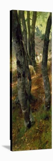 Sheep in Forest, Painting by Stefano Bruzzi (1835-1911), Italy, 19th Century-Stefano Bruzzi-Stretched Canvas