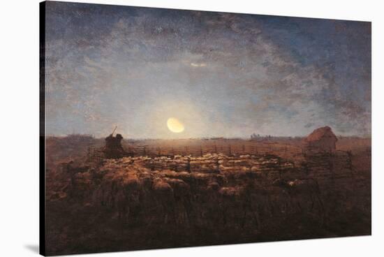 Sheep Meadow, Moonlight-Jean-François Millet-Stretched Canvas