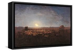 Sheep Meadow, Moonlight-Jean-François Millet-Framed Stretched Canvas