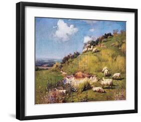 Sheep on a Hillside-Sir William Llewellyn-Framed Art Print