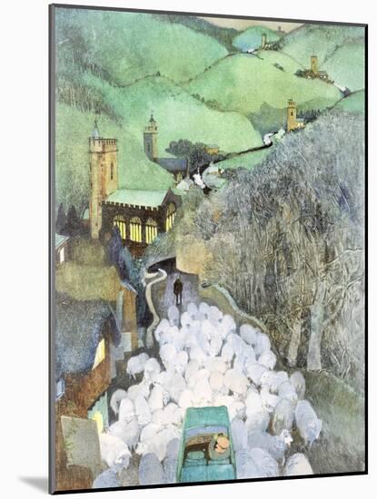 Sheep on the Road (Commission for 'Punch' Magazine Cover)-George Adamson-Mounted Giclee Print