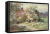 Sheep outside a Cottage in Springtime-Charles James Adams-Framed Stretched Canvas