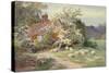 Sheep outside a Cottage in Springtime-Charles James Adams-Stretched Canvas