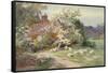 Sheep outside a Cottage in Springtime-Charles James Adams-Framed Stretched Canvas