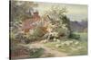 Sheep outside a Cottage in Springtime-Charles James Adams-Stretched Canvas