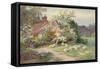 Sheep outside a Cottage in Springtime-Charles James Adams-Framed Stretched Canvas