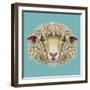 Sheep Portrait. Illustrated Portrait of Ram or Sheep on Blue Background.-ant_art-Framed Art Print