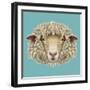 Sheep Portrait. Illustrated Portrait of Ram or Sheep on Blue Background.-ant_art-Framed Art Print