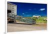 Sheep ranchers unload sheep on Hastings Mesa near Ridgway, Colorado from truck-null-Framed Photographic Print