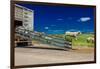 Sheep ranchers unload sheep on Hastings Mesa near Ridgway, Colorado from truck-null-Framed Photographic Print