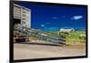 Sheep ranchers unload sheep on Hastings Mesa near Ridgway, Colorado from truck-null-Framed Photographic Print