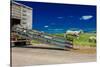 Sheep ranchers unload sheep on Hastings Mesa near Ridgway, Colorado from truck-null-Stretched Canvas