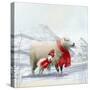 Sheep Red Scarf-Clare Davis London-Stretched Canvas