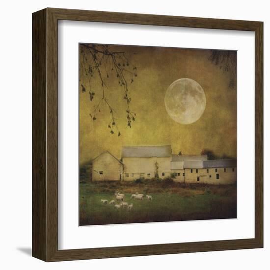 Sheep Under a Harvest Moon-Dawne Polis-Framed Art Print