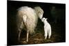 Sheep With Lamb in a Barn-null-Mounted Art Print