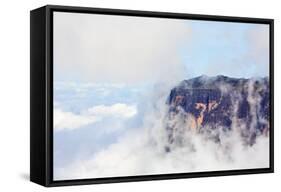 Sheer Cliffs of Mount Roraima - Landscape with Clouds Background-zanskar-Framed Stretched Canvas