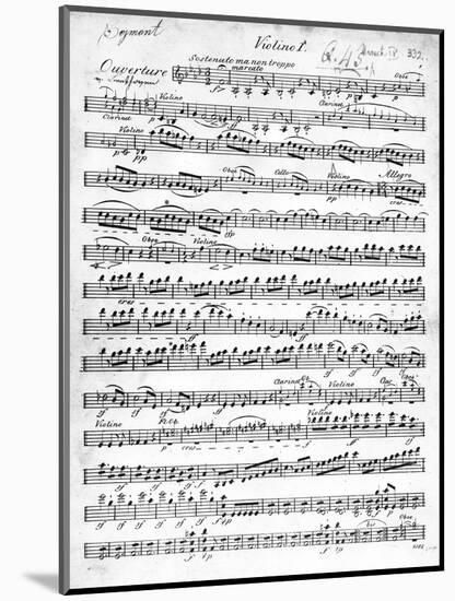 Sheet Music for the Overture to 'Egmont' by Ludwig Van Beethoven, Written Between 1809-10 (Print)-German-Mounted Giclee Print