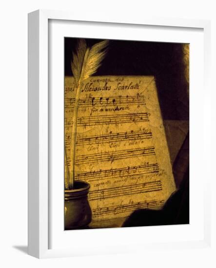 Sheet Music of the Sonata Fin Che M'Ucciderete, Detail from a Portrait of Alessandro Scarlatti-null-Framed Giclee Print