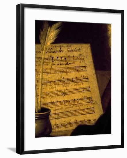 Sheet Music of the Sonata Fin Che M'Ucciderete, Detail from a Portrait of Alessandro Scarlatti-null-Framed Giclee Print