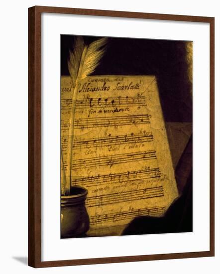 Sheet Music of the Sonata Fin Che M'Ucciderete, Detail from a Portrait of Alessandro Scarlatti-null-Framed Giclee Print