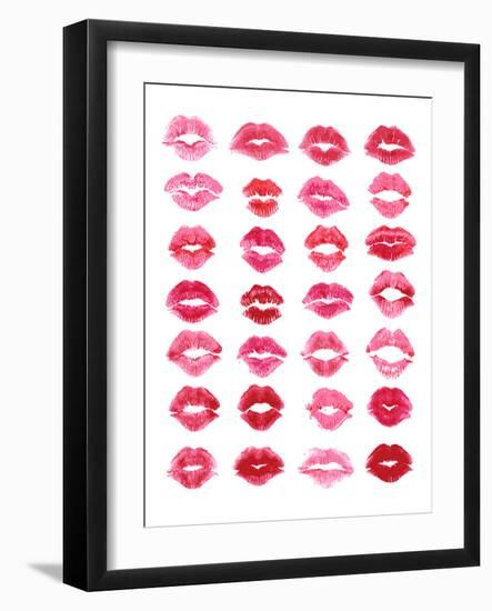 Sheet of Pink Lipstick Kisses-null-Framed Art Print