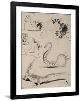 Sheet of Studies: Cat, Crocodile, Snake, Decorative-Eugene Delacroix-Framed Giclee Print