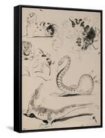 Sheet of Studies: Cat, Crocodile, Snake, Decorative-Eugene Delacroix-Framed Stretched Canvas