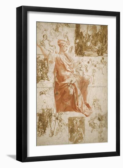 Sheet of Studies for the Blinding of Elymas, Sacrifice at Lystra, and a Holy Family, C.1558-Taddeo Zuccaro-Framed Giclee Print