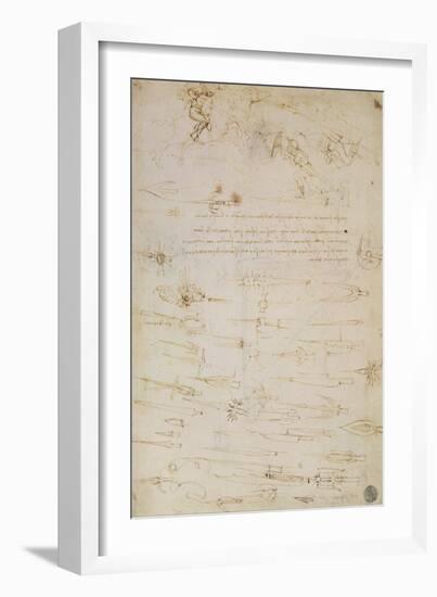 Sheet of Studies of Foot Soldiers and Horsemen in Combat, and Halbards, 1485-1488-Leonardo da Vinci-Framed Giclee Print