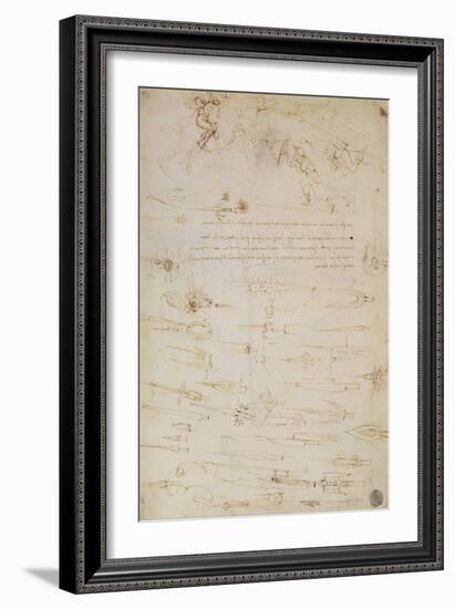 Sheet of Studies of Foot Soldiers and Horsemen in Combat, and Halbards, 1485-1488-Leonardo da Vinci-Framed Giclee Print