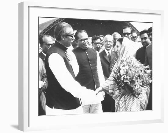 Sheik Mujibur Rahman, Premier of Bangladesh, with Indian Pm Indira Gandhi-null-Framed Photo