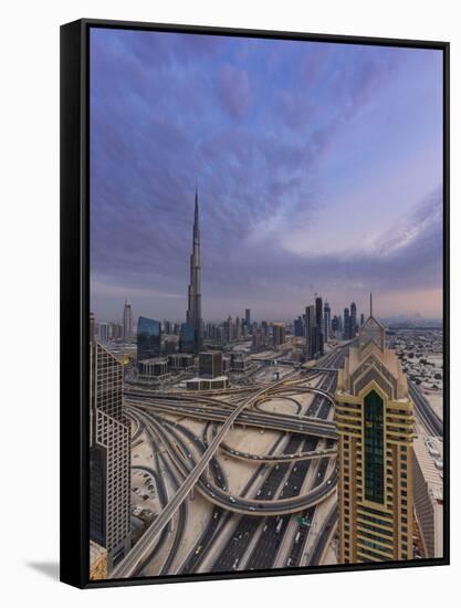 Sheikh Zayad Road and Burj Khalifa, Downtown, Dubai, United Arab Emirates-Jon Arnold-Framed Stretched Canvas