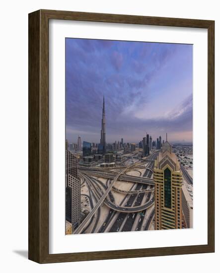 Sheikh Zayad Road and Burj Khalifa, Downtown, Dubai, United Arab Emirates-Jon Arnold-Framed Photographic Print