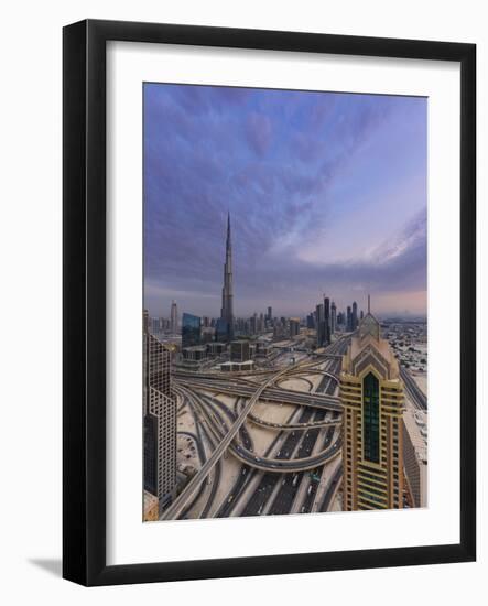 Sheikh Zayad Road and Burj Khalifa, Downtown, Dubai, United Arab Emirates-Jon Arnold-Framed Photographic Print