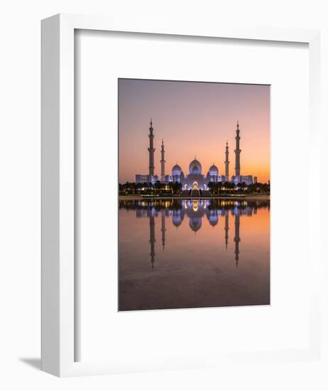 Sheikh Zayed Mosque (the Grand Mosque) reflected in a pool of water in Abu Dhabi-Dominic Byrne-Framed Photographic Print