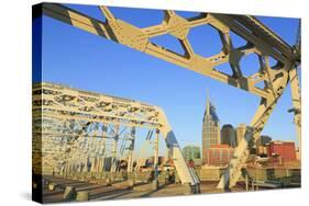 Shelby Pedestrian Bridge and Nashville Skyline, Tennessee, United States of America, North America-Richard Cummins-Stretched Canvas