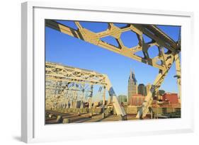 Shelby Pedestrian Bridge and Nashville Skyline, Tennessee, United States of America, North America-Richard Cummins-Framed Photographic Print