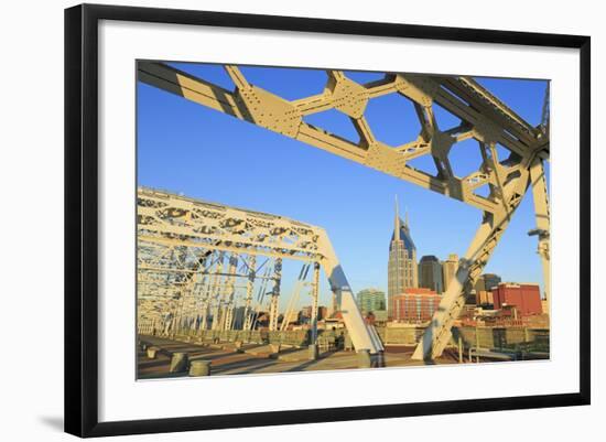 Shelby Pedestrian Bridge and Nashville Skyline, Tennessee, United States of America, North America-Richard Cummins-Framed Photographic Print