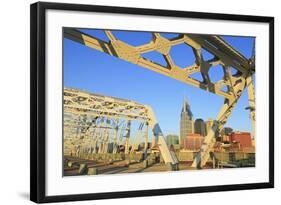 Shelby Pedestrian Bridge and Nashville Skyline, Tennessee, United States of America, North America-Richard Cummins-Framed Photographic Print