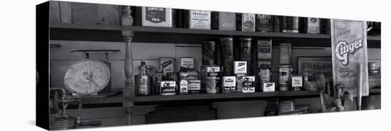 Shelf of old general store in historic Chippewa City, Cook County, Minnesota, USA-null-Stretched Canvas