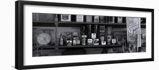 Shelf of old general store in historic Chippewa City, Cook County, Minnesota, USA-null-Framed Photographic Print