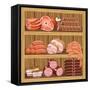 Shelfs with Meat Products. Meat Market.-gurZZZa-Framed Stretched Canvas