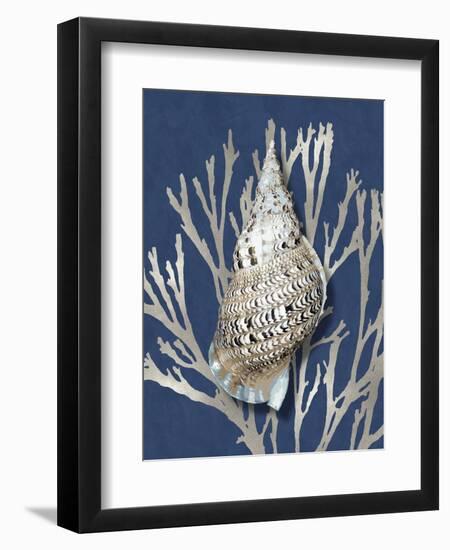 Shell Coral Silver on Blue I-Caroline Kelly-Framed Art Print