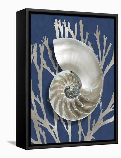 Shell Coral Silver on Blue II-Caroline Kelly-Framed Stretched Canvas