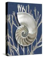 Shell Coral Silver on Blue II-Caroline Kelly-Stretched Canvas