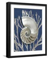 Shell Coral Silver on Blue II-Caroline Kelly-Framed Art Print