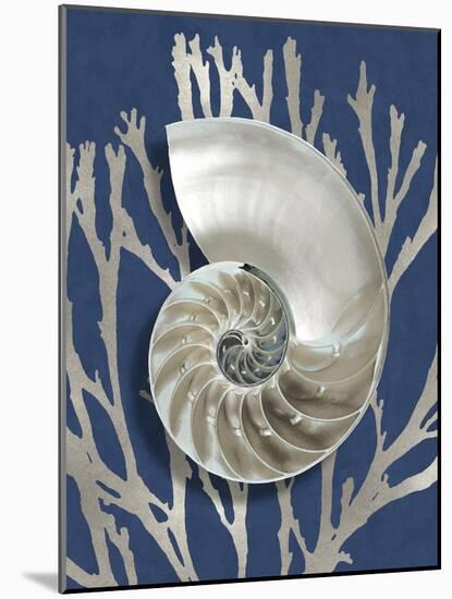 Shell Coral Silver on Blue II-Caroline Kelly-Mounted Art Print